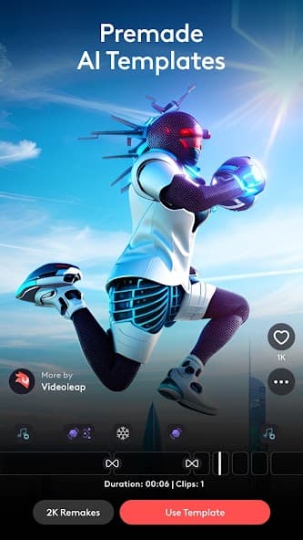 Videoleap premade AI templates screen
